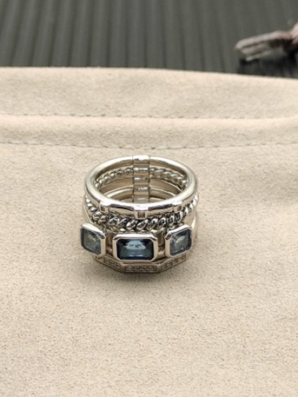 David Yurman Sterling Ring Set with Blue Gemstones